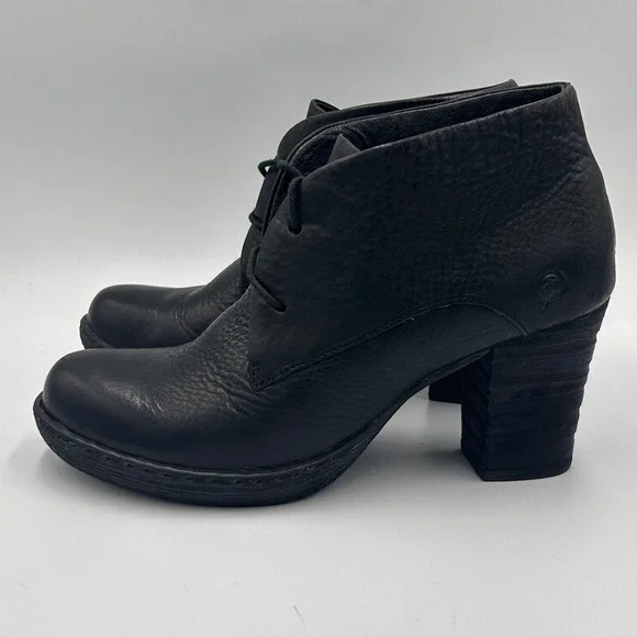 Born Black Leather Lace Up Ankle Boots Block Heel W32440 Womens 8.5 EU 40 - Picture 3 of 9
